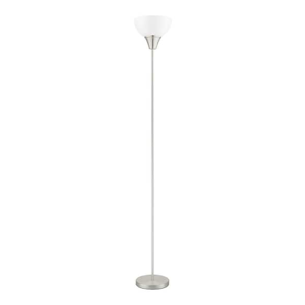 70 in. Brushed Nickel 1-Light Torchiere Floor Lamp with Plastic Shade