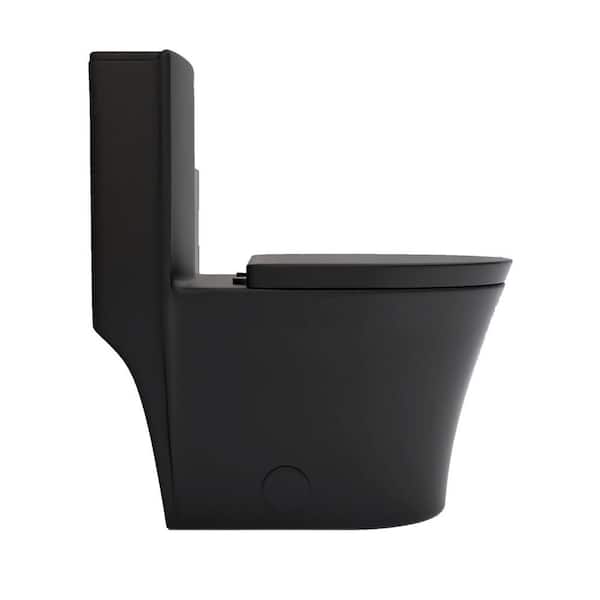 1-Piece 1.1/1.60 GPF Powerful Flush Elongated Toilet in Matte Black, Seat Included