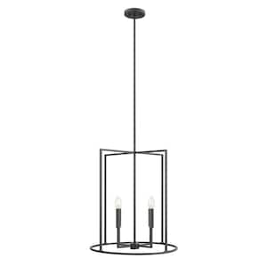 Meridian 19 in. W x 21 in. H 4-Light Matte Black Modern Pendant Light, No Bulbs Included