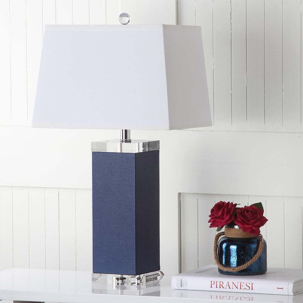 Deco Navy Blue Faux Leather Table Lamp with Off-White Shade