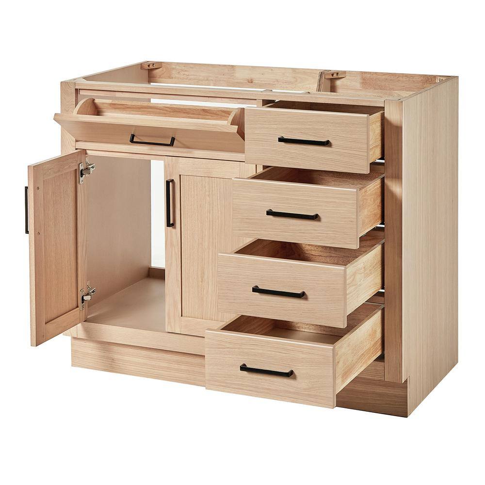 Natural Oak 42" Freestanding Single Bathroom Vanity Base with Black Hardware