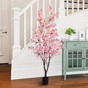 5.5 ft. Pink Artificial Cherry Blossom Flower Tree in Pot