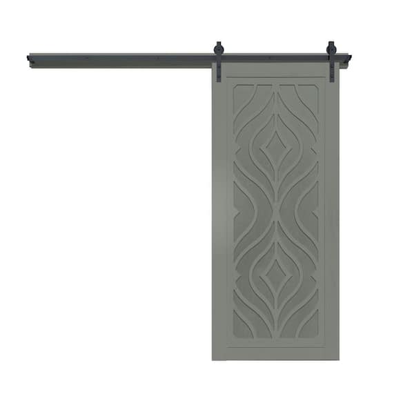 VeryCustom Zaftig Sway 30 in. x 84 in. Dove Wood Sliding Barn Door with Hardware Kit in Black