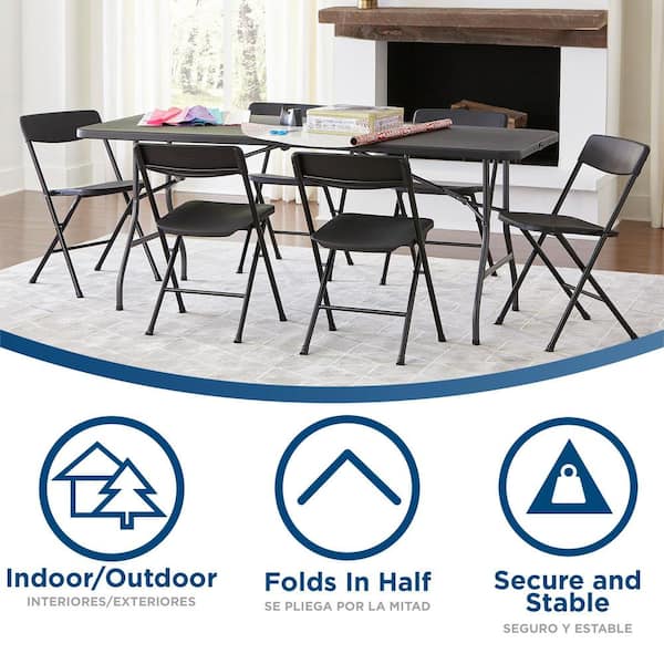 Cosco 72 in. Black Metal Fold-in-Half Folding Banquet Table