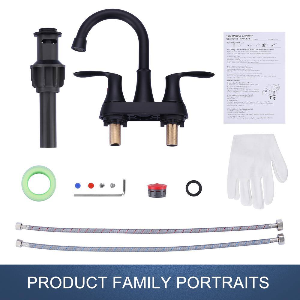 Matte Black 4-Inch Centerset Double Handle High Arc Bathroom Faucet