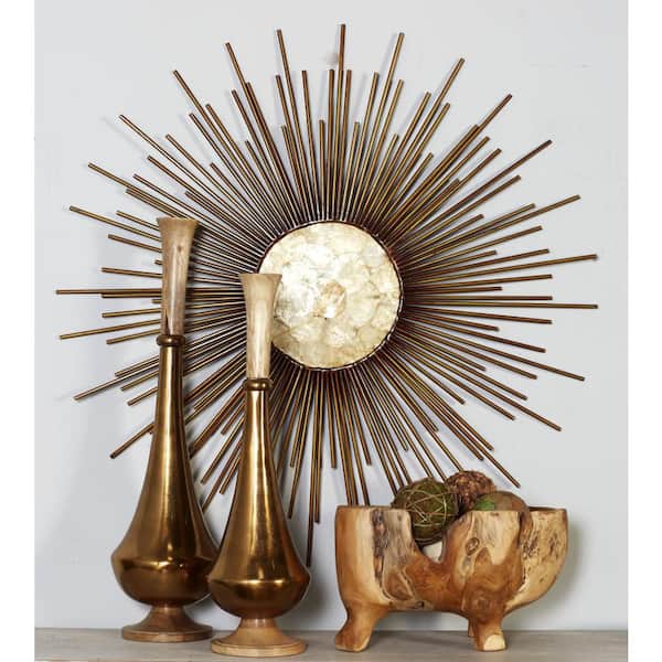 36 in. x 36 in. Metal Copper Sunburst Wall Decor with Cream Capiz Shell Center