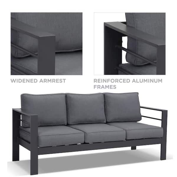 Aluminum Outdoor Couch with Gray Cushions KX-AL02-3 - The Home Depot