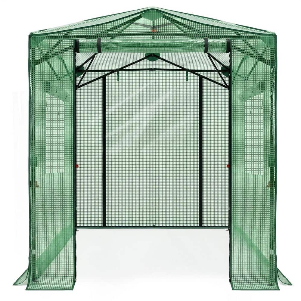 6 x 8 Feet Double Side Windows Green PE Greenhouse with Stakes & Ropes price history on PriceWatchPro