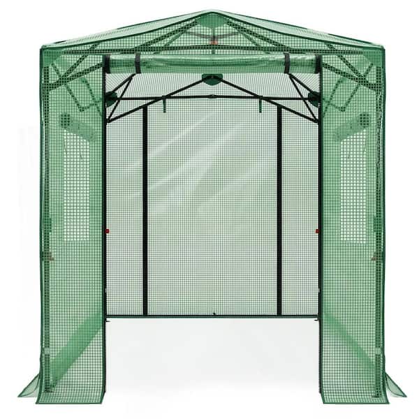 6 x 8 ft. Double Side Windows Green PE Greenhouse with Stakes and Ropes