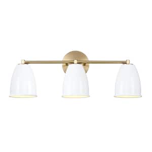 Biba 24 in. 3-Light Brushed Gold Modern Vanity with Ice Mist Metal Shades