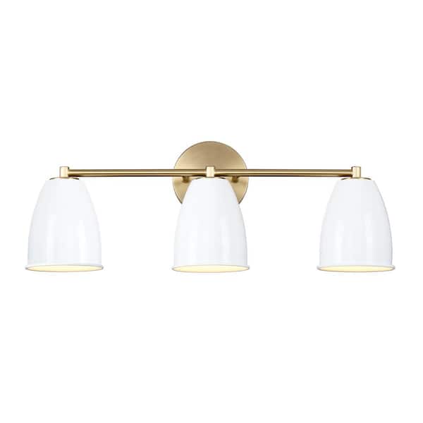 Biba 24 in. 3-Light Brushed Gold Modern Vanity Light with Ice Mist Metal Shades