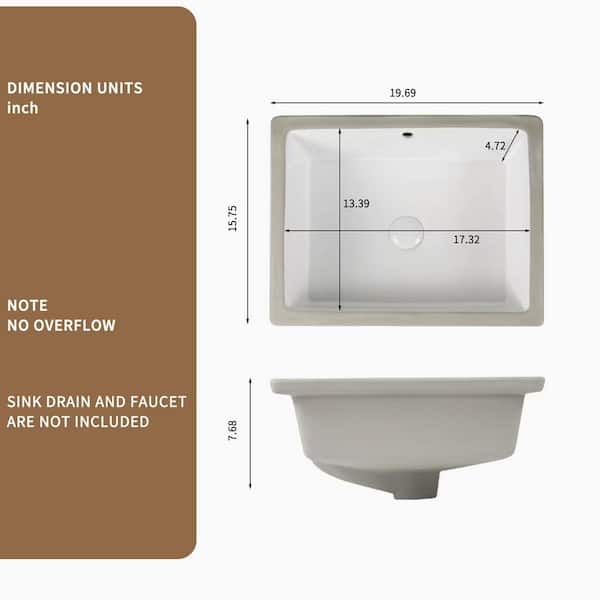 cadeninc 19.69 in. x 15.75 in. White Ceramic Rectangular