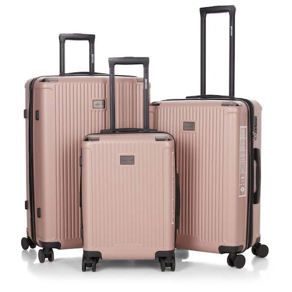Roberto Cavalli Luxury 3-Piece Pink Expandable Hard Shell with 8 Spinner Wheels Luggage Set
