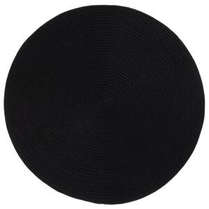 Braided Black Doormat 3 ft. x 3 ft. Abstract Round Area Rug
