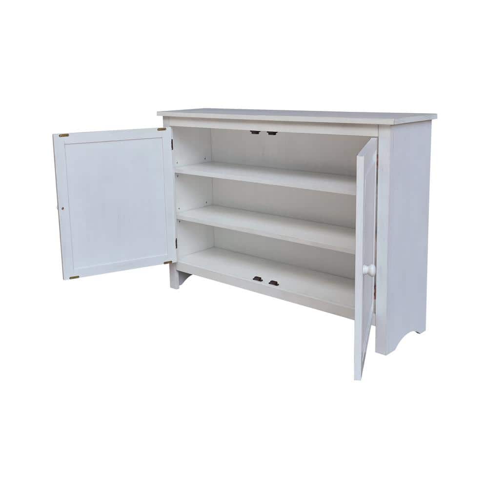 Chalk White Solid Wood Hall Storage Cabinet with Adjustable Shelves