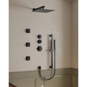5-Spray Patterns with 2.5 GPM 12 in. Wall Mount Fixed and Handheld Shower Head in Matte Black (Valve Included)