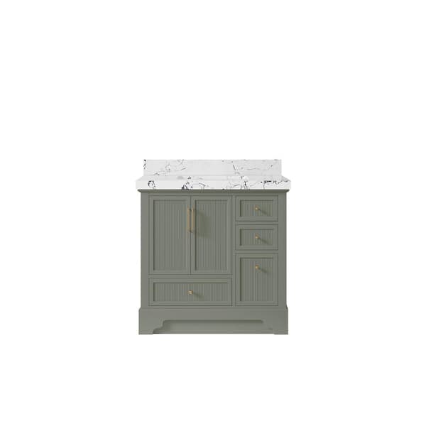 Willow Collections Alys 36 in. W x 22 in. D x 36 in. H Single Sink Bath Vanity Center in Evergreen with 2 in. Viola Night qt Top
