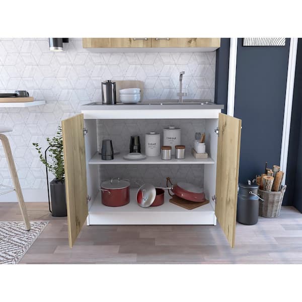 Adrinfly Freestanding Utility Laundry Sink & Cabinet in Beige