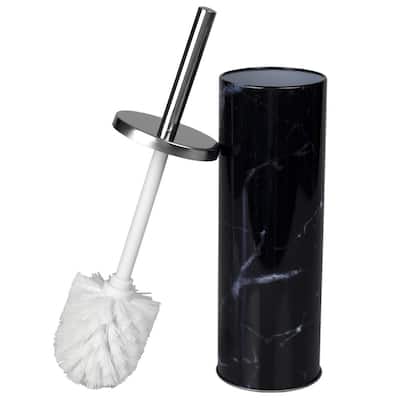 Hide-Away Black Faux Marble Stainless Steel Toilet Brush Set