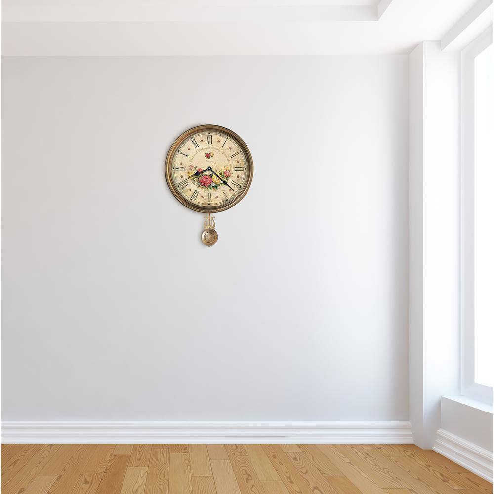 Antique Brass Botanical Pendulum Wall Clock
