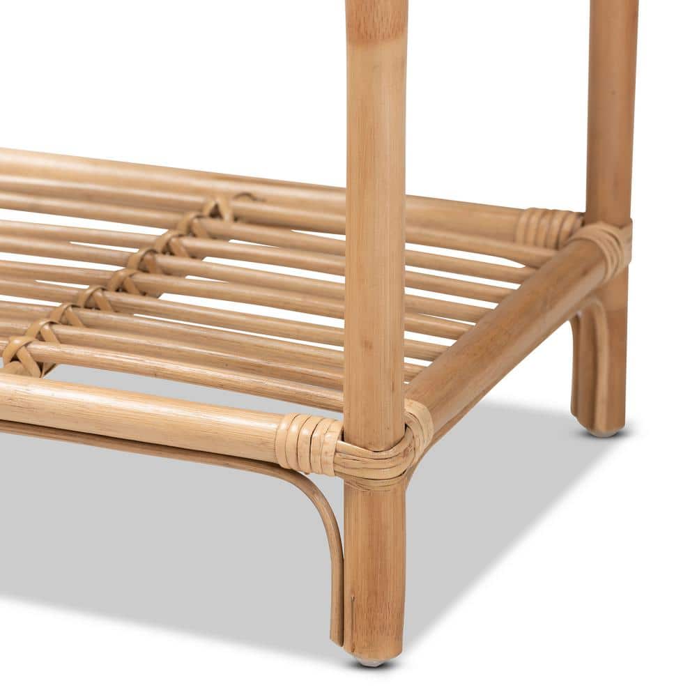 Natural Brown Rattan 3-Tier Étagère with Ergonomic Handles