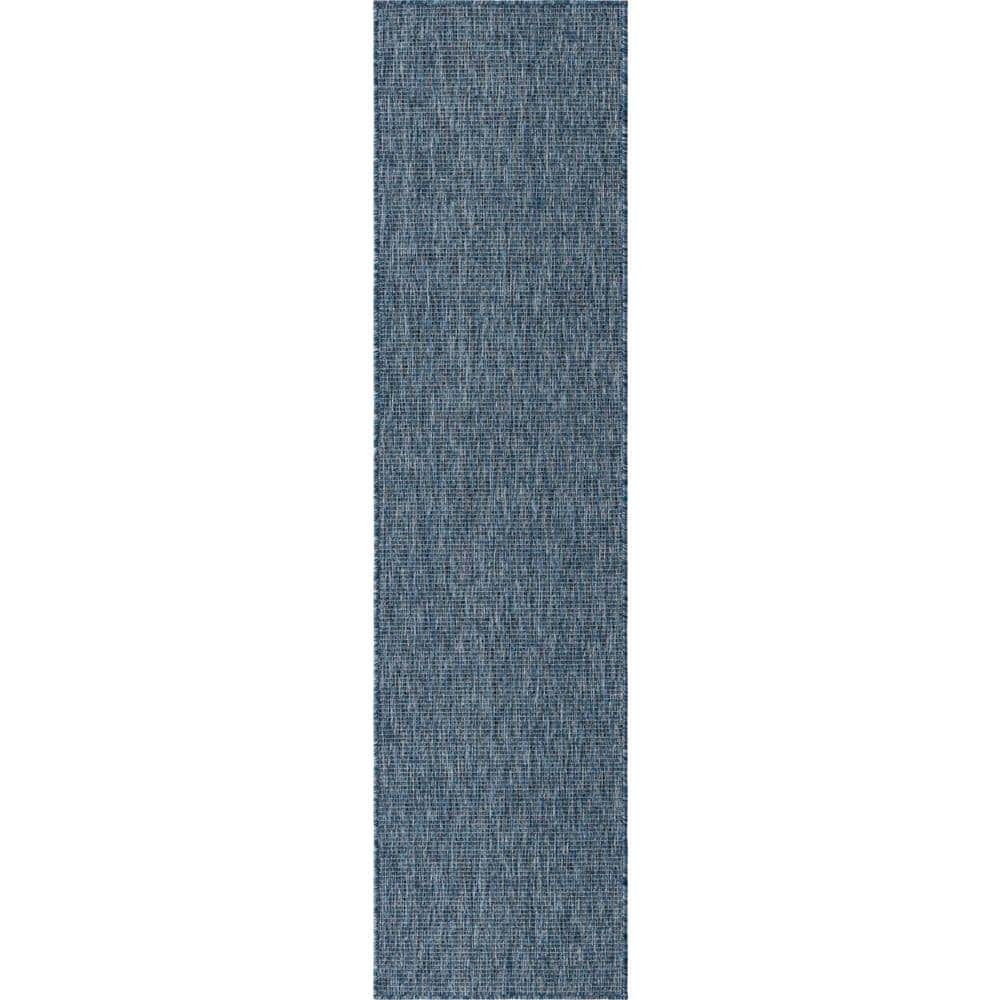 Unique Loom Outdoor Solid Blue 2 ft. x 8 ft. Indoor/Outdoor Area Rug