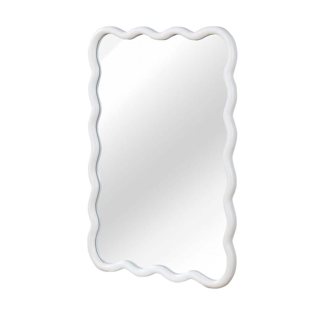 24.00 in. W x 36.00 in. H Rectangle Wavy Solid Wood Framed Wall Mount Bathroom Vanity Mirror in White price history on PriceWatchPro