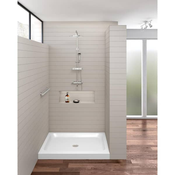 32 in. L x 42 in. W Alcove Threshold Shower Pan Base with center drain in white