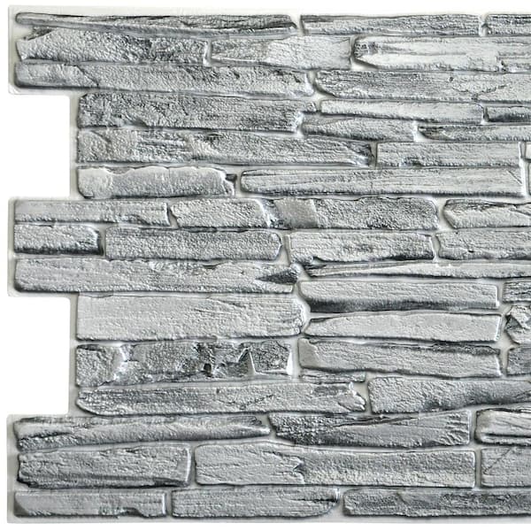 Dundee Deco 3D Falkirk Retro 1/100 in. x 39 in. x 20 in. Grey Faux Slate PVC Decorative Wall Paneling (5-Pack)