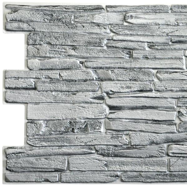 Dundee Deco 3d Falkirk Retro 10 1000 In X 39 20 Grey Faux Slate Pvc Wall Panel Tp10019928 The Home Depot - Stone Wall Covering Home Depot