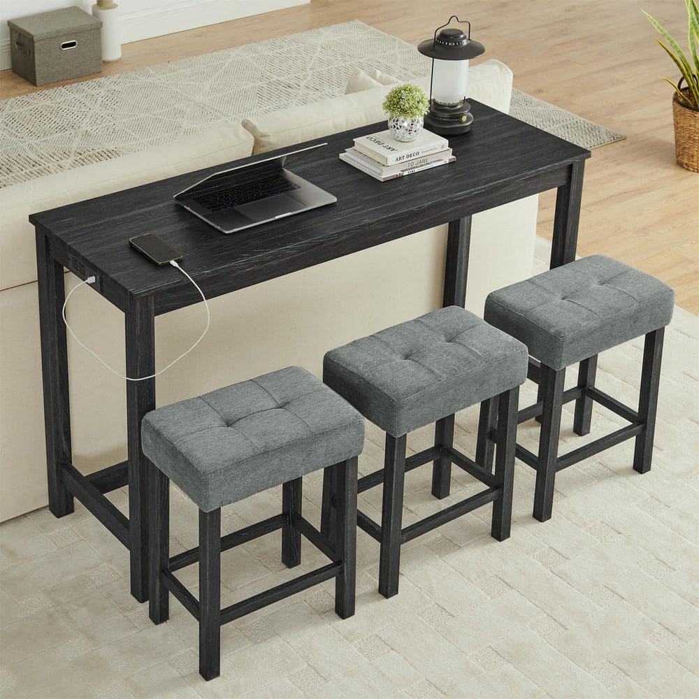 35.5 in. H Black Rectangle Bar Table Set with 3 Upholstered Stools, Power Outlet and USB Ports(Set of 4) price history on PriceWatchPro
