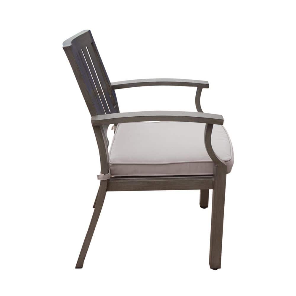 Gray Aluminum Outdoor Dining Armchair with Silver Cushions