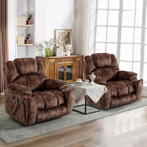 Set of 2 40.6 in. W Brown Oversize Power Lift Recliner Chair with Massage and Heating