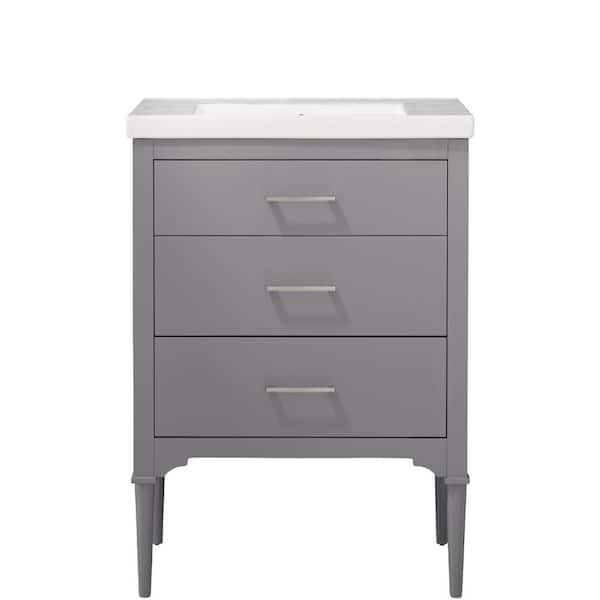 Design Element Mason 24 in. W x 18 in. D Bath Vanity in Gray with Porcelain Vanity Top in White with White Basin