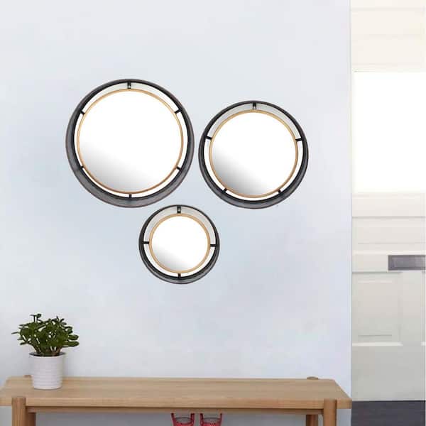 Gold Wall Mirror Set, How To Place 3 Circle Mirrors On Wall