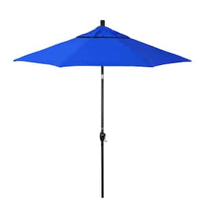 7.5 ft. Stone Black Aluminum Market Patio Umbrella with Crank Lift and Push-Button Tilt in Pacific Blue Pacifica Premium
