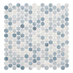 Pixie Wave Blue/Dark Blue 12-1/8 in. x 12-1/8 in. Penny Round Smooth Glass Mosaic Tile (5.1 sq. ft./Case)