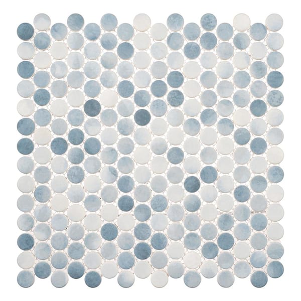ANDOVA Pixie Wave Blue/Dark Blue 12-1/8 in. x 12-1/8 in. Penny Round Smooth Glass Mosaic Tile (5.1 sq. ft./Case)