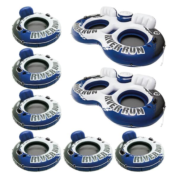 Intex River Run II Inflatable 2 Person Pool Float (2-Pack) and 1 Rider Floats (6-Pack)