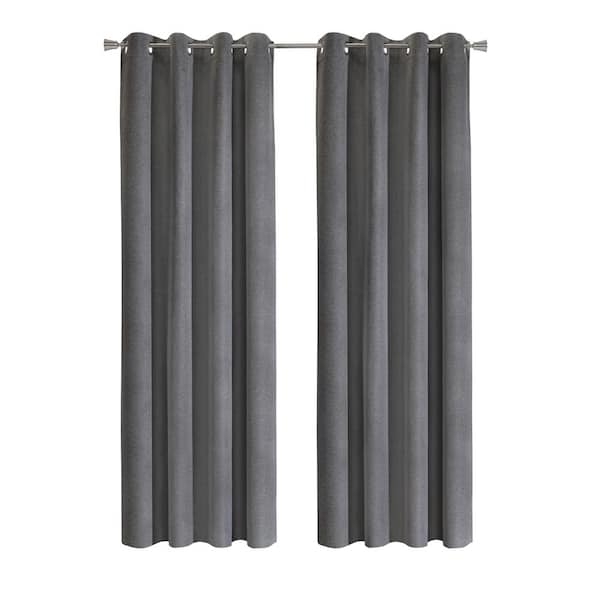 Duo Vice Versa Black to Light Grey Polyester Textured 52 in. W x 63 in. L Grommet Indoor Blackout Curtain (Single Panel)