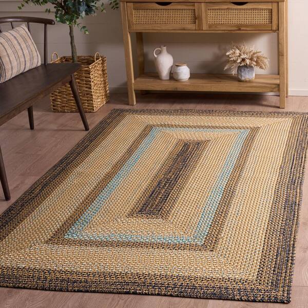 Braided 4 x 6 Brown/Navy Basket Weave Washable Area Rug