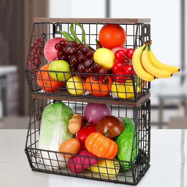 Wudkey 2 Piece Metal Fruit Vegetable Storage Bin with 2 Banana