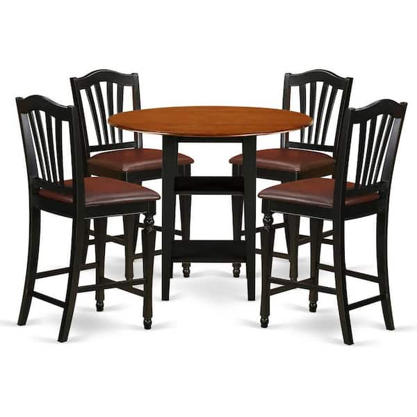 East West Furniture 5-Piece Black and Cherry Finish Solid Wood Top - Round Dining Room Set - Seats 4