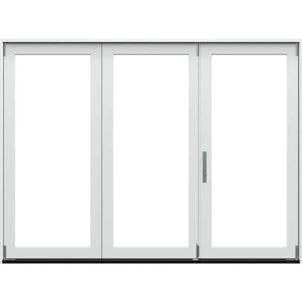 107.5 in. x 80 in. Left-Hand Primed Fiberglass 3-Panel Folding Patio Door w/ Low-E Glass and Nickel Handle