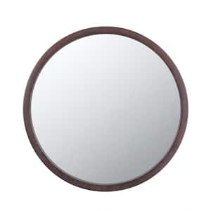 Minimalist Design 20 in. W x 20 in. H Round Wooden Dark Brown Frame Wall Mirror