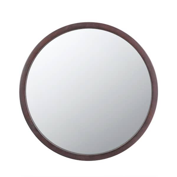 Tatahance Minimalist Design 20 in. W x 20 in. H Round Wooden Dark Brown Frame Wall Mirror