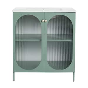 30 in. W. x 18.3 in. D x 34.3 in. H Freestanding Bath Vanity in Green with White Ceramic Top