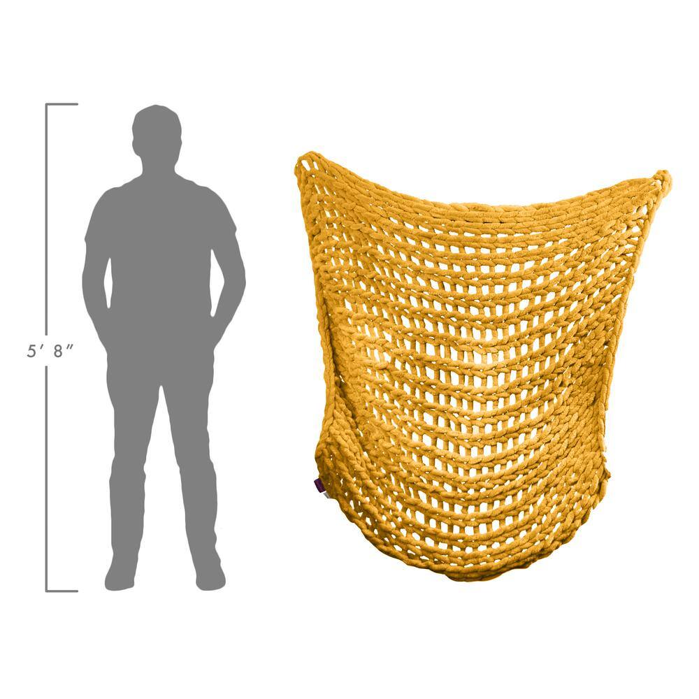 Chunky Gold Chenille Knitted Reversible Throw Blanket
