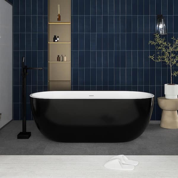 JimsMaison 65 in. x 29.5 in. Acrylic Flatbottom Freestanding Soaking Bathtub in Black