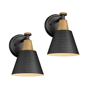 Modern 5.9 in. 1-Light Wall Sconces Black Bathroom Light Fixtures Vanity Light with Hammered Metal Shade (2-Pack)
